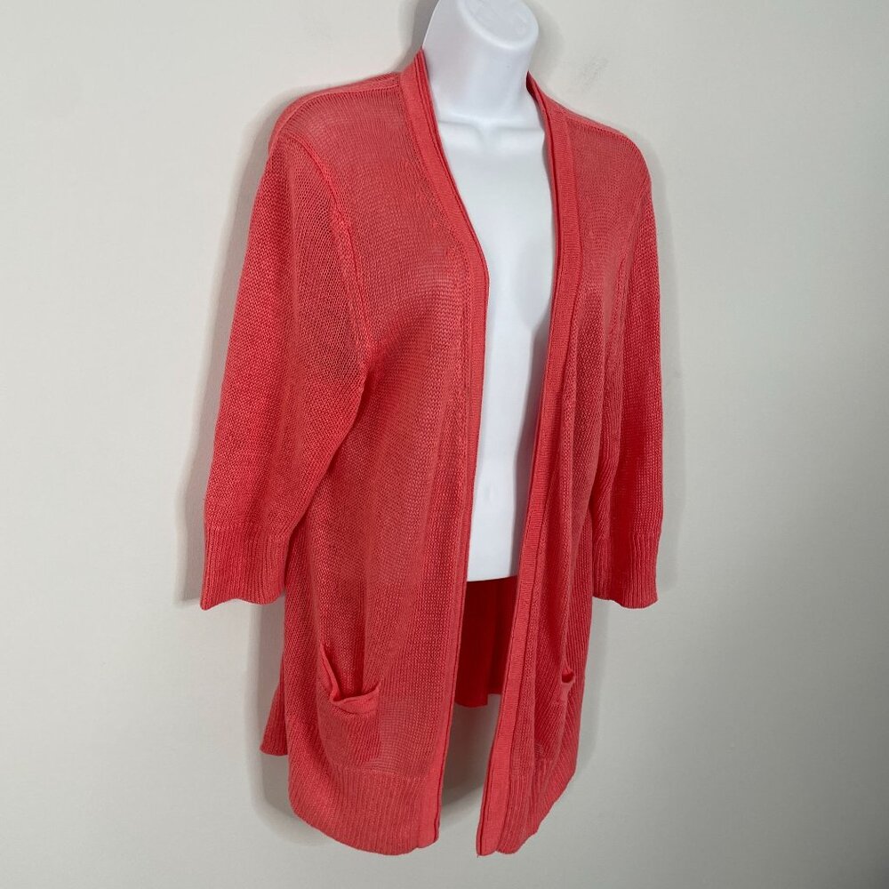 J. Jill Womens 100% LINEN Open Front Cardigan Sweater Size MP Casual Travel Work - Picture 11 of 11